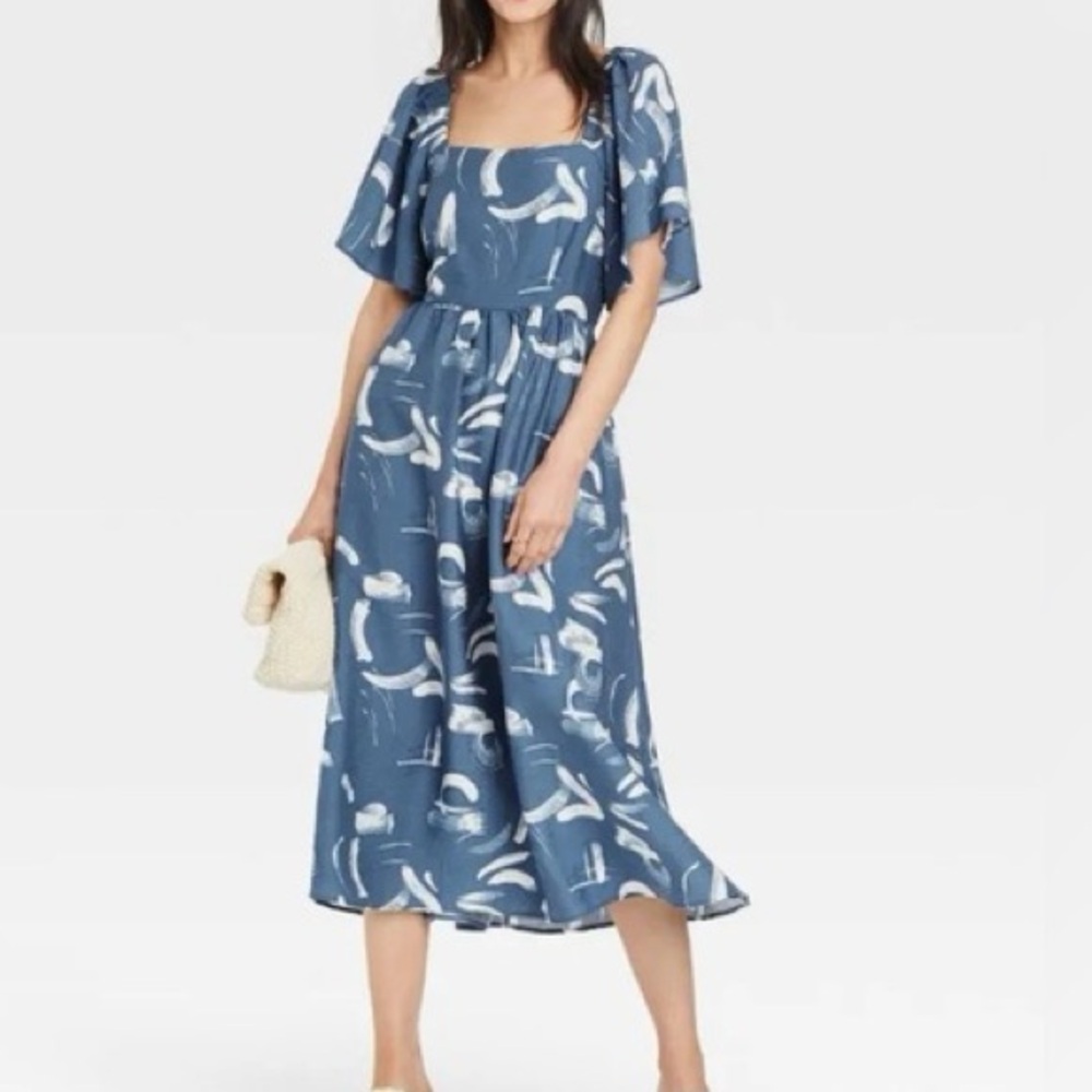 A New Day Blue and White Patterned Midi Dress
